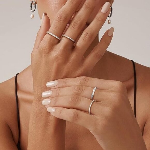 Stackable Rings Women Non Tarnish Dainty Silver Stackable Thin Ring - Picture 3 of 6